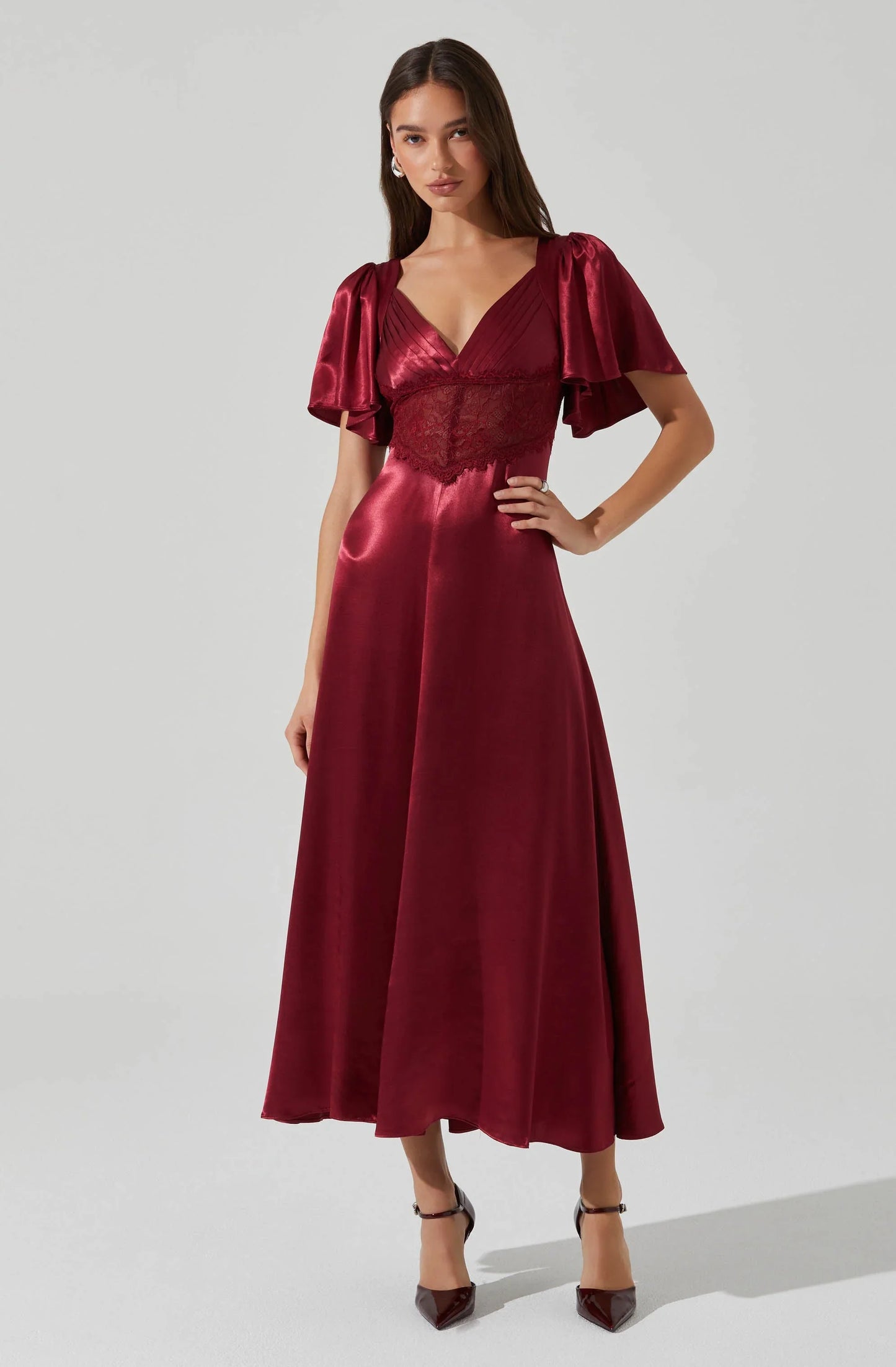 Lbruh Aurelia Satin V-Neck Midi Dress
