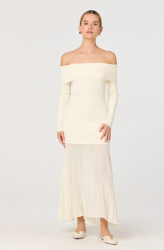Lbruh Lidia Off-Shoulder Pleated Midi Dress